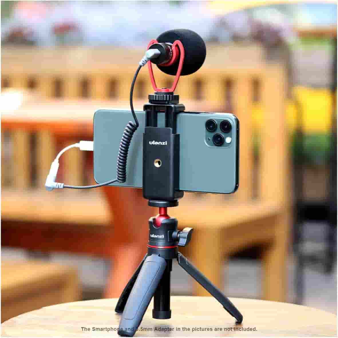 Ulanzi ST-07 Phone Tripod Mount with Cold Shoe Mount holding a smartphone in Lagos Nigeria