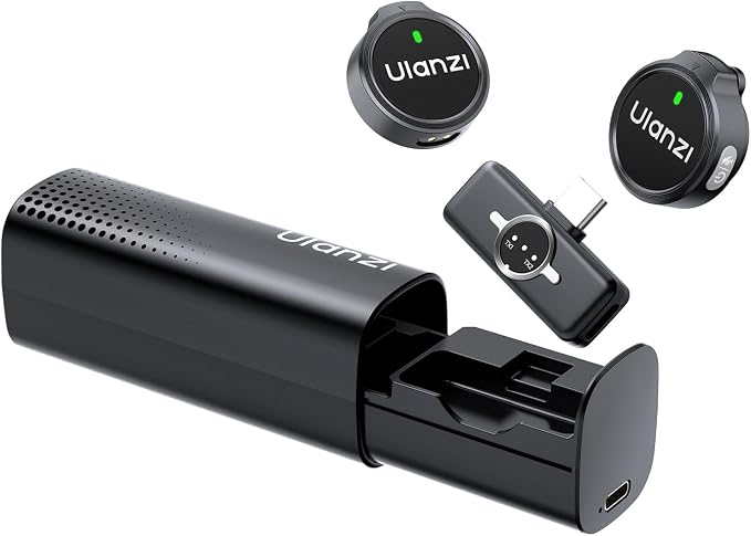 Ulanzi A21 Wireless Microphone variants dual lavalier system with charging case.