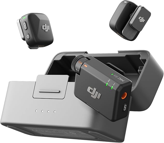 DJI Mic Mini 2 wireless microphone system with transmitters and USB-C charging case