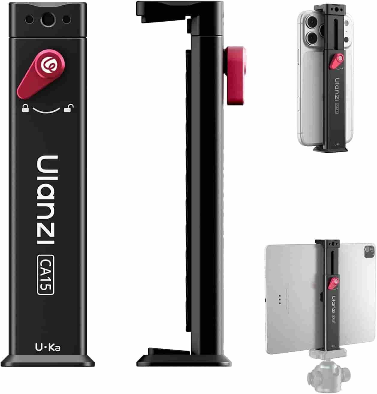 Ulanzi CA15 One-Lock Tablet Clamp holding iPad Pro on tripod setup in Nigeria