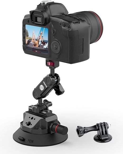 Ulanzi SC-02 Suction Cup Mount 4.5 inch camera holder with vacuum pump plunger.