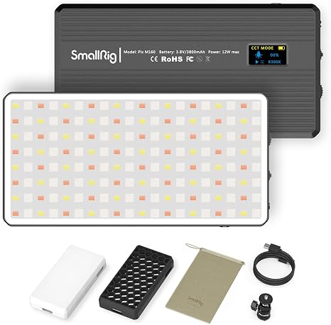 M160 RGB panel light displaying full color spectrum output with OLED screen