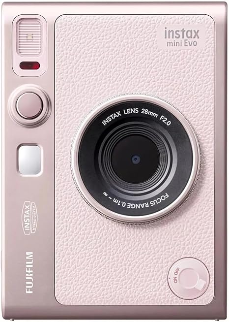 Fujifilm Instax Mini Evo Pink hybrid instant camera in Gentle Rose finish with 3 inch LCD screen