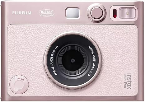 Fujifilm Instax Mini Evo Pink hybrid instant camera in Gentle Rose finish with 3 inch LCD screen