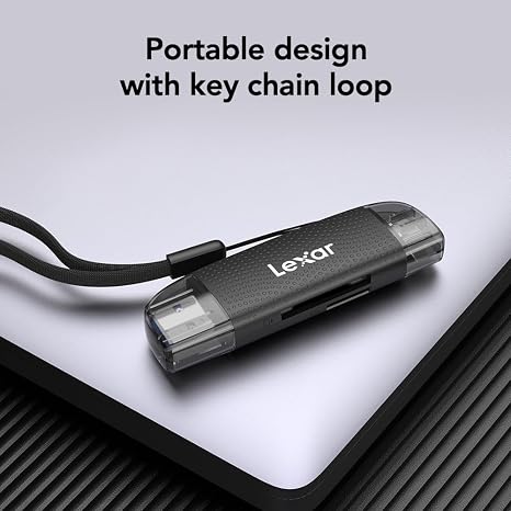 Lexar Dual Slot USB-A/C RW310 Card Reader showing dual USB-A and USB-C connectors