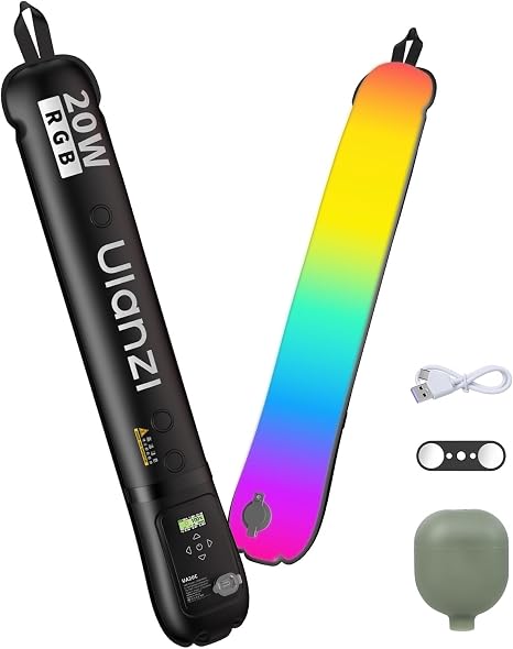 Ulanzi UA20C RGB Air Tubelight inflated displaying vibrant soft red and blue ambient lighting.