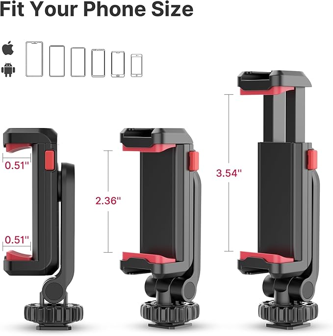 Ulanzi ST-06S Hot Shoe Phone Clamp Black holding smartphone with dual cold shoe slots.