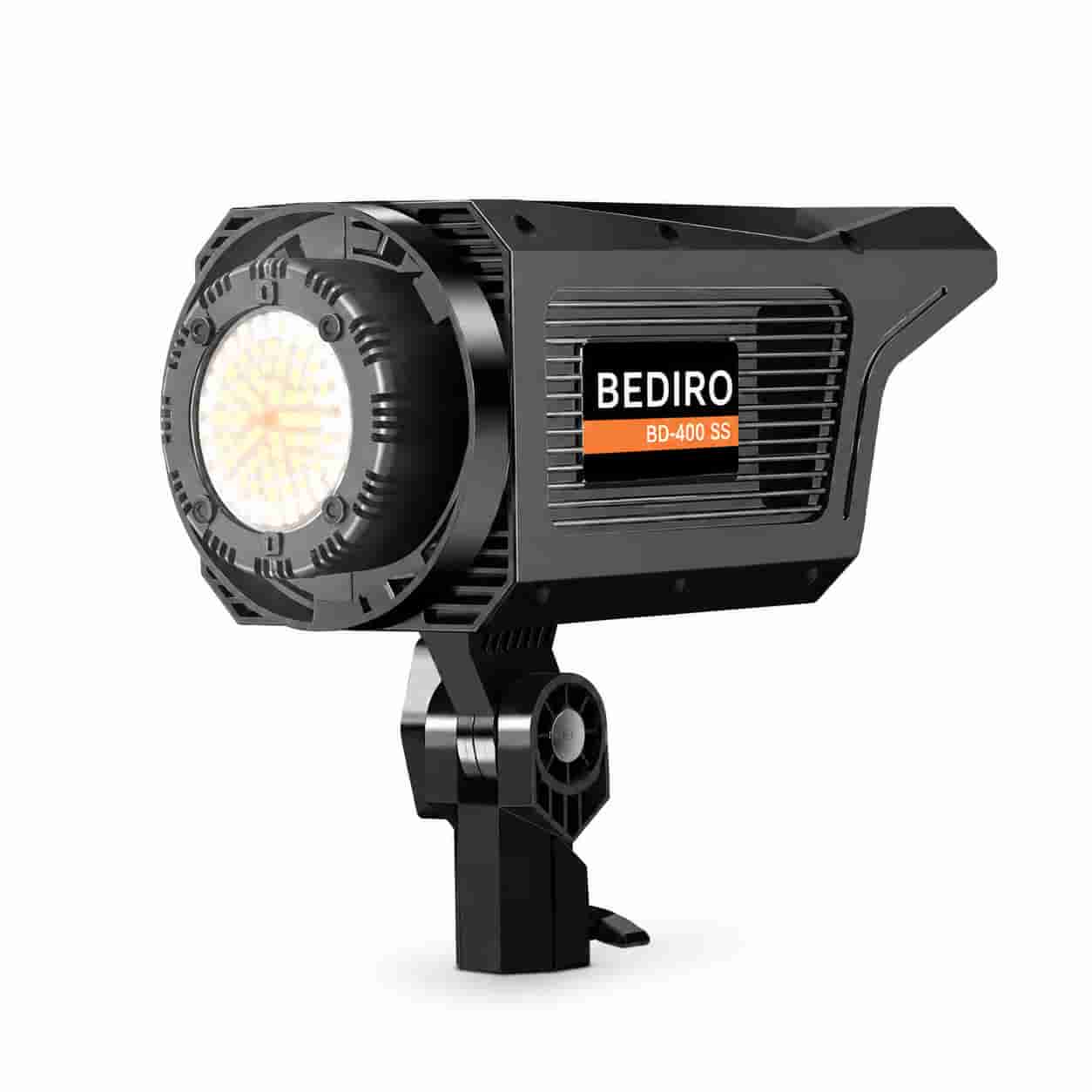 Bediro 400W LED video light head with Bowens reflector dish and tripod light stand