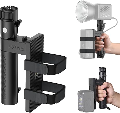 Ulanzi LA06 Light Handle Grip with Powerbank Plate holding a COB video light for outdoor filming in Lagos Nigeria