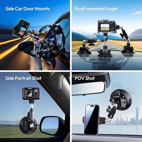 TB15 Suction cup mount + Magic arm pro heavy duty camera car rig set.
