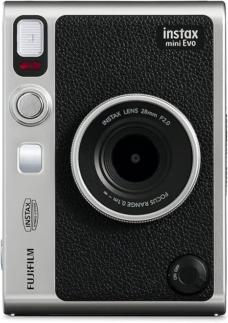 Fujifilm Instax Mini Evo Black hybrid instant camera with vintage body and 3 inch LCD screen