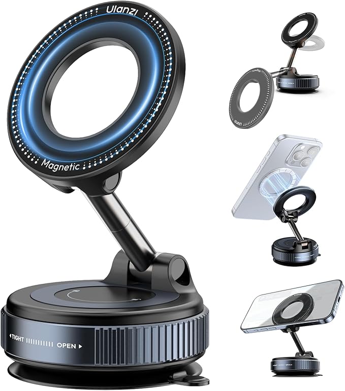 Ulanzi SK-25 Phone Suction Cup Holder car window mount with dual ball arm.