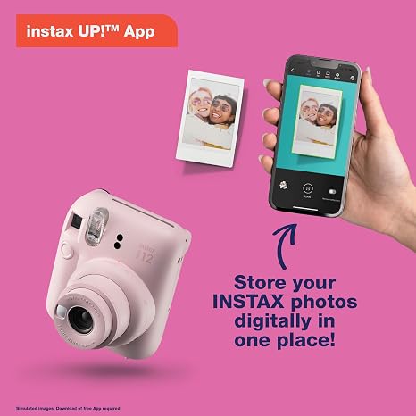 Fujifilm Instax Mini 12 instant camera with built in lens and selfie mirror
