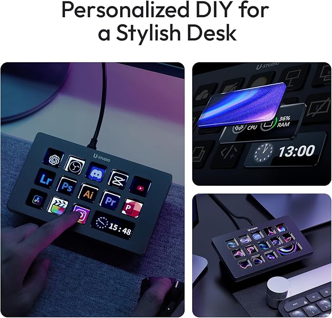 ULANZI D200H CUSTOMIZED SCREEN studio stream deck and desktop controller with LCD keys and rotary knobs.
