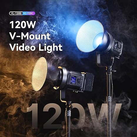 Ulanzi VL120 LED Light shown in both Bi-Color and RGB versions with soft diffusers attached.