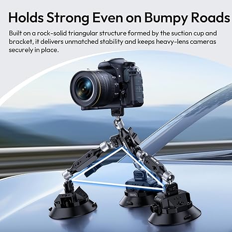 TB15 Suction cup mount + Magic arm pro heavy duty camera car rig set.