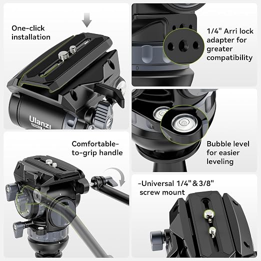 Black Ulanzi Heavy Duty Video Tripod T048 standing with fluid head and cinema camera mounted.