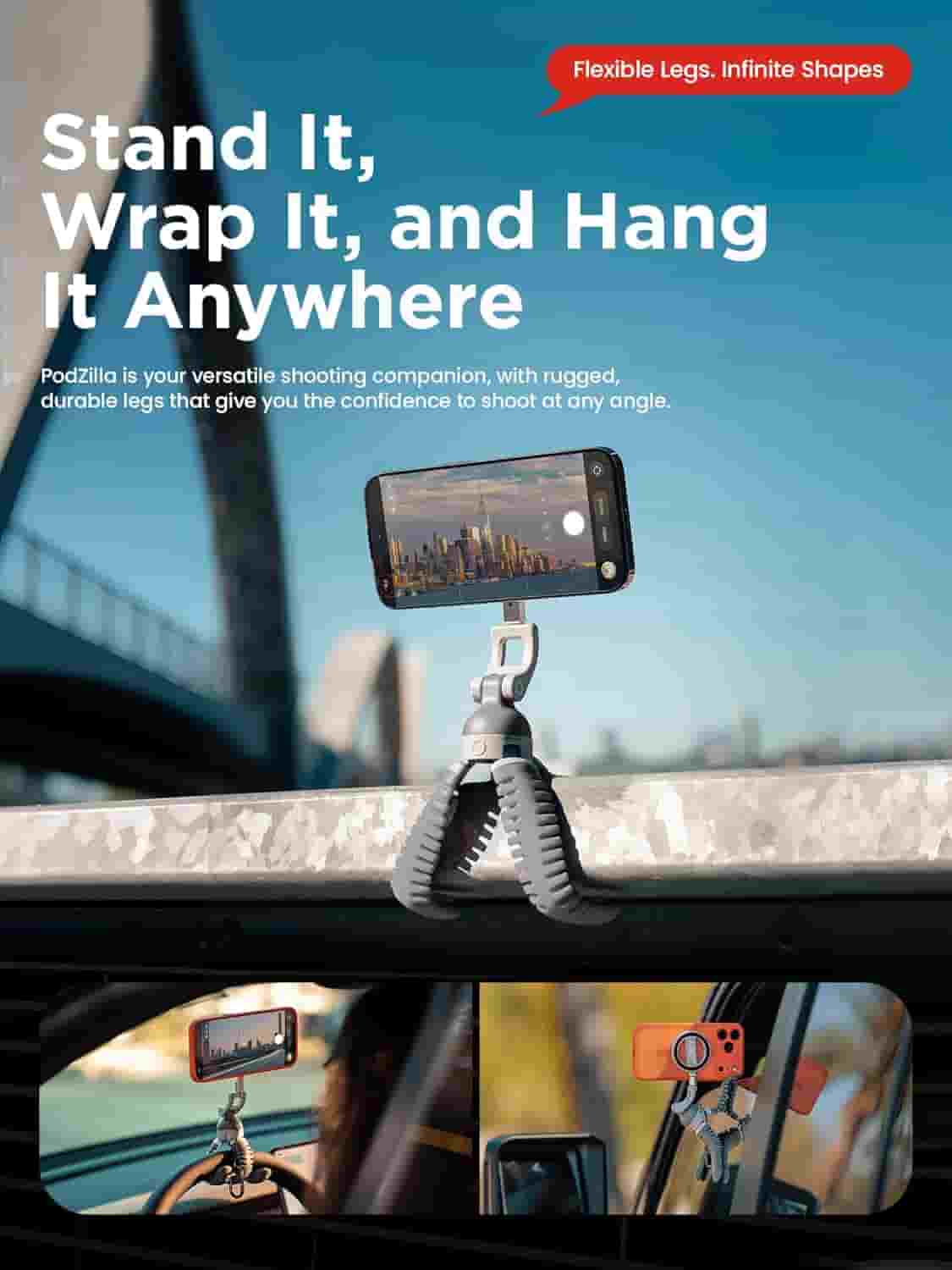 JOBY PZ01 Podzilla Octopus Suction Tripod Grey holding an iPhone in Lagos Nigeria