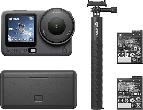 DJI Osmo Action 6 Adventure Combo action camera with 3 batteries, battery case, and extension rod