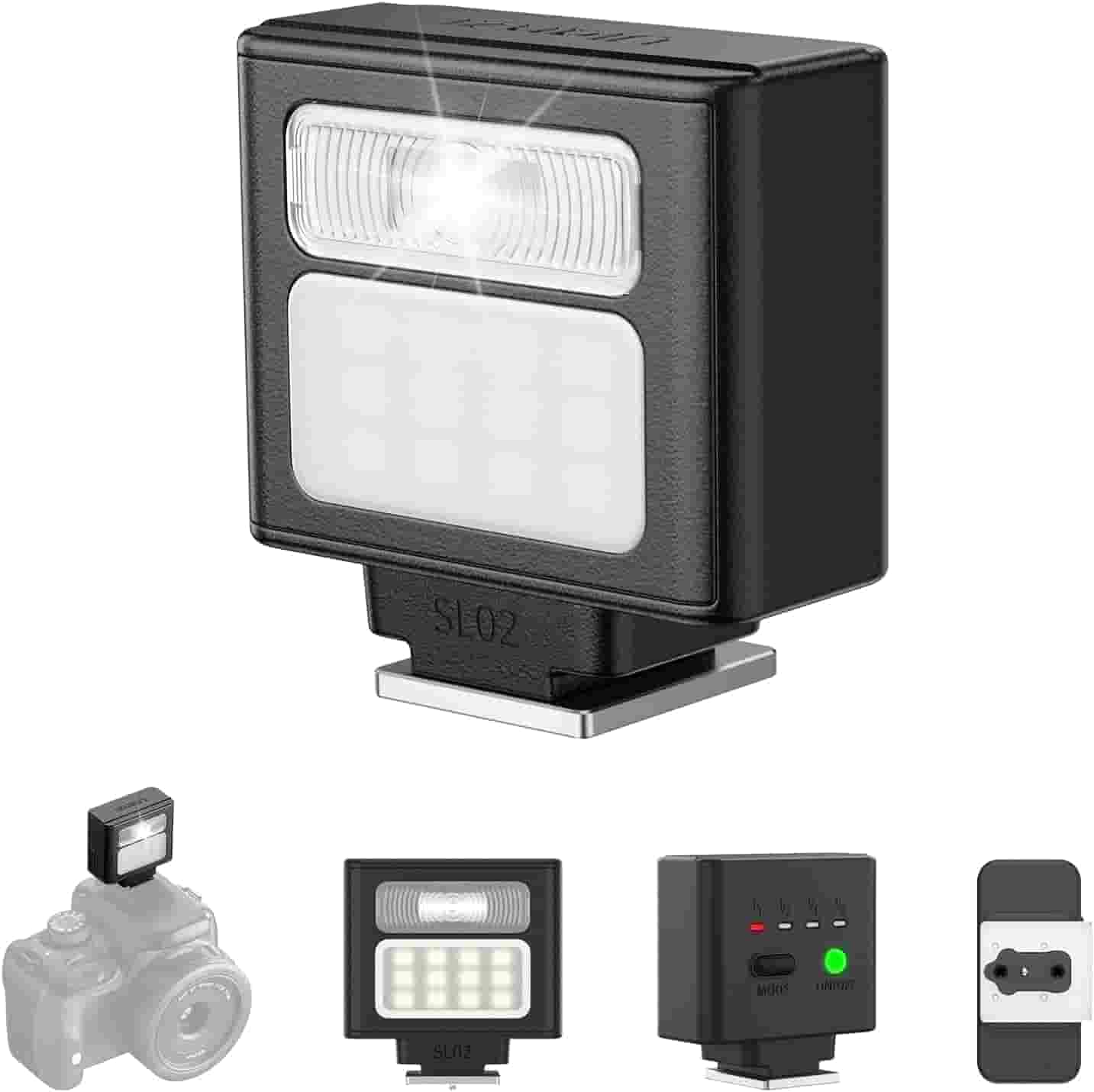 Ulanzi SL02 Mini Flash Speedlite Video Light mounted on camera for vlogging in Nigeria