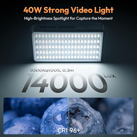Ulanzi LM-P40BI Bi-Color Video Light mounted on camera hot shoe emitting soft white light.