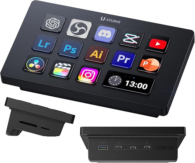 ULANZI D200H CUSTOMIZED SCREEN studio stream deck and desktop controller with LCD keys and rotary knobs.