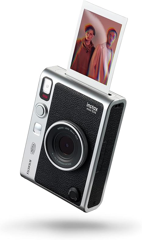 Fujifilm Instax Mini Evo Black hybrid instant camera with vintage body and 3 inch LCD screen