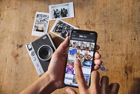 Fujifilm Instax Mini Evo Black hybrid instant camera with vintage body and 3 inch LCD screen