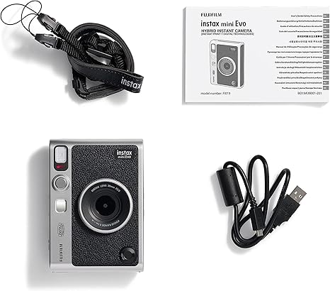 Fujifilm Instax Mini Evo Black hybrid instant camera with vintage body and 3 inch LCD screen