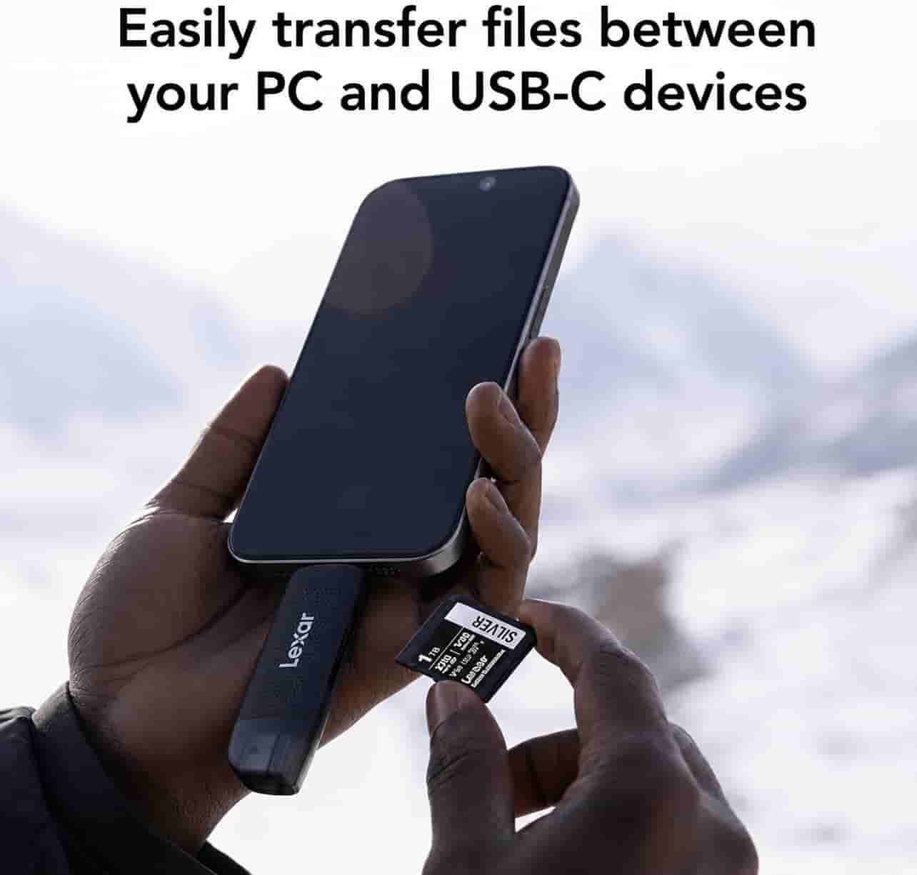 Lexar Dual Slot USB-A/C RW310 Card Reader showing dual USB-A and USB-C connectors