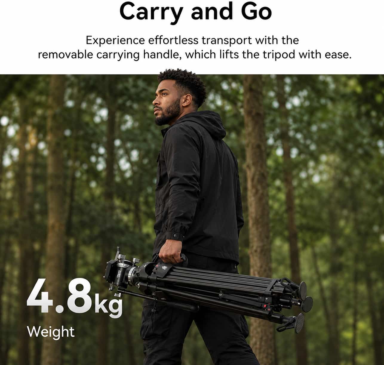 Black Ulanzi Heavy Duty Video Tripod T048 standing with fluid head and cinema camera mounted.