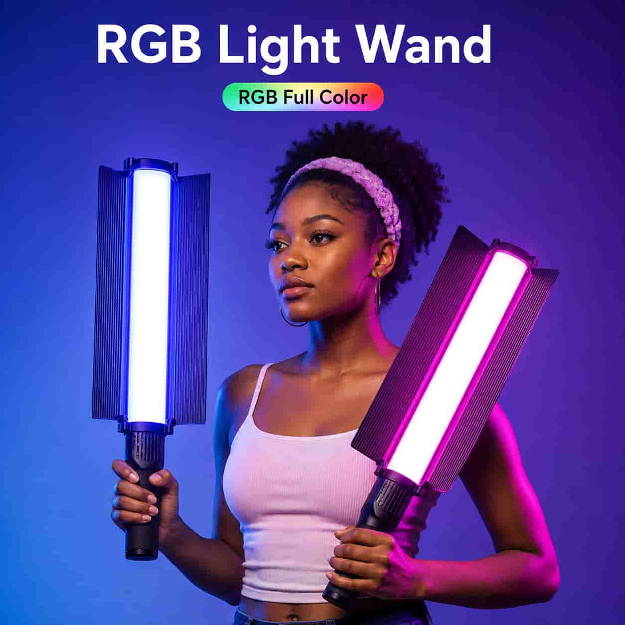 Ulanzi VL360 RGB LED Light tube emitting vibrant full-color lighting with ergonomic handheld grip.