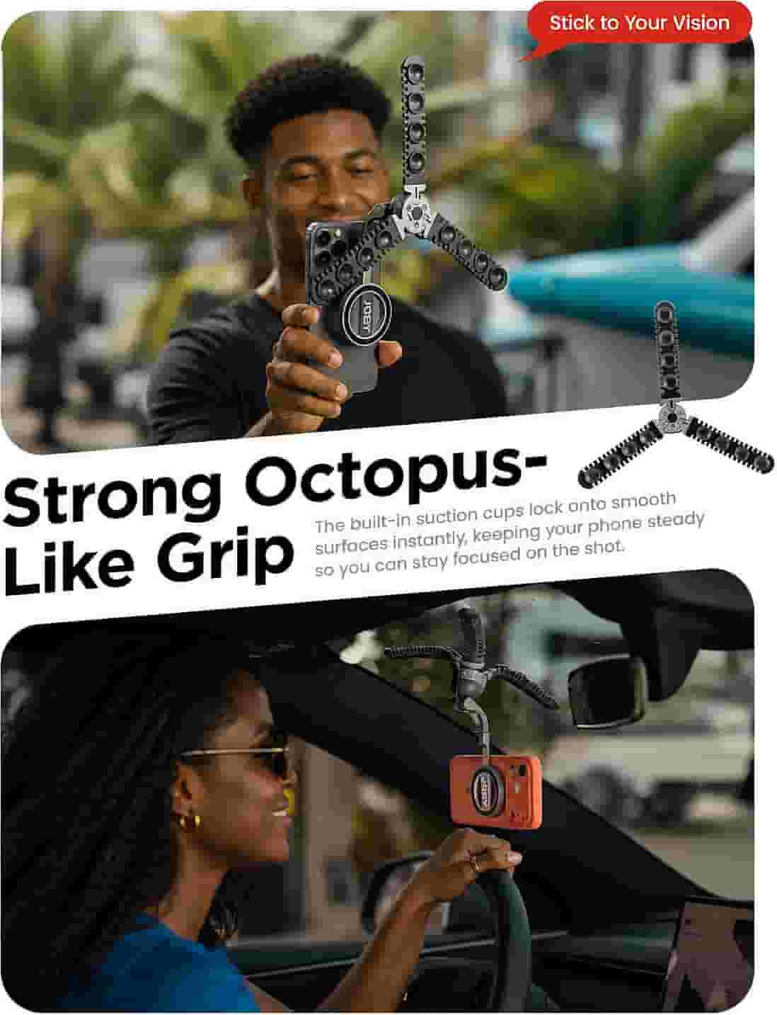 JOBY PZ01 Podzilla Octopus Suction Tripod Grey holding an iPhone in Lagos Nigeria