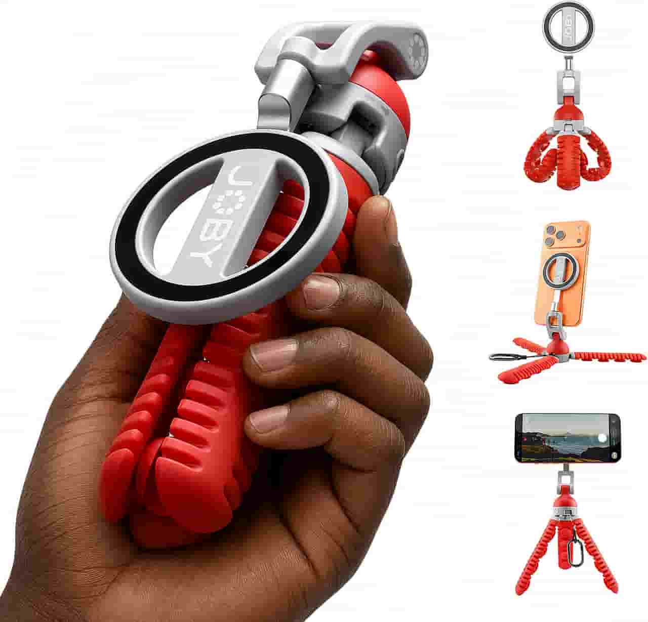 JOBY PZ01 Podzilla Octopus Suction Tripod Red holding an iPhone in Lagos Nigeria