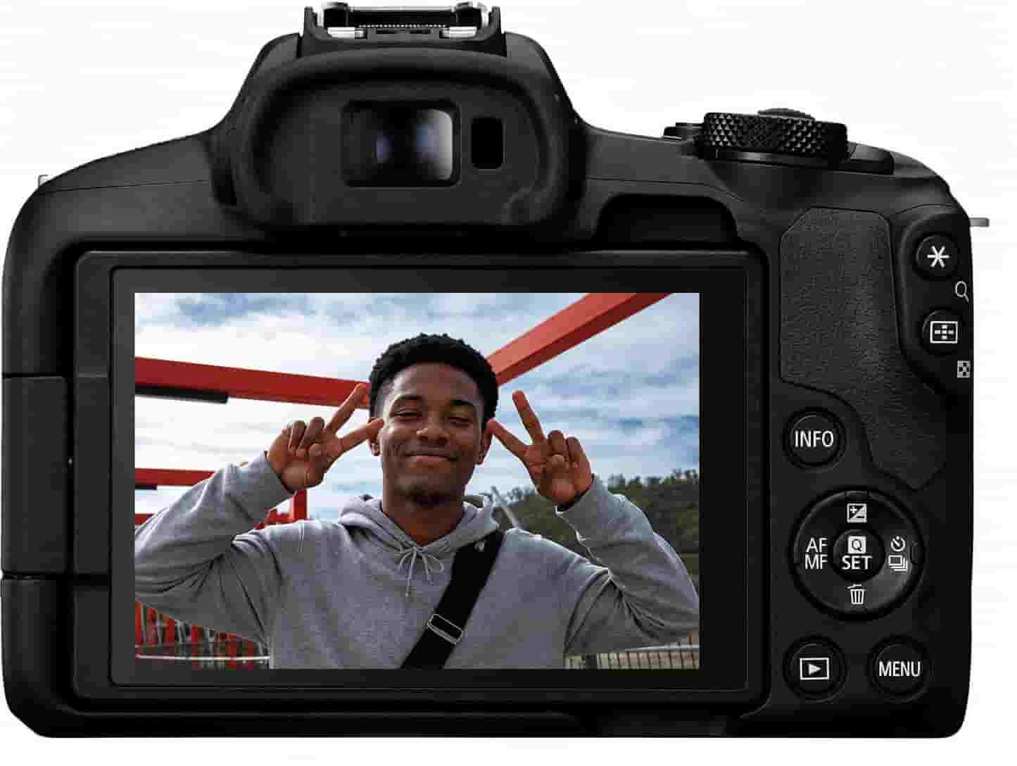 Canon EOS R50 Mirrorless Camera with RF-S 18-45mm Lens set up for vlogging in Lagos Nigeria
