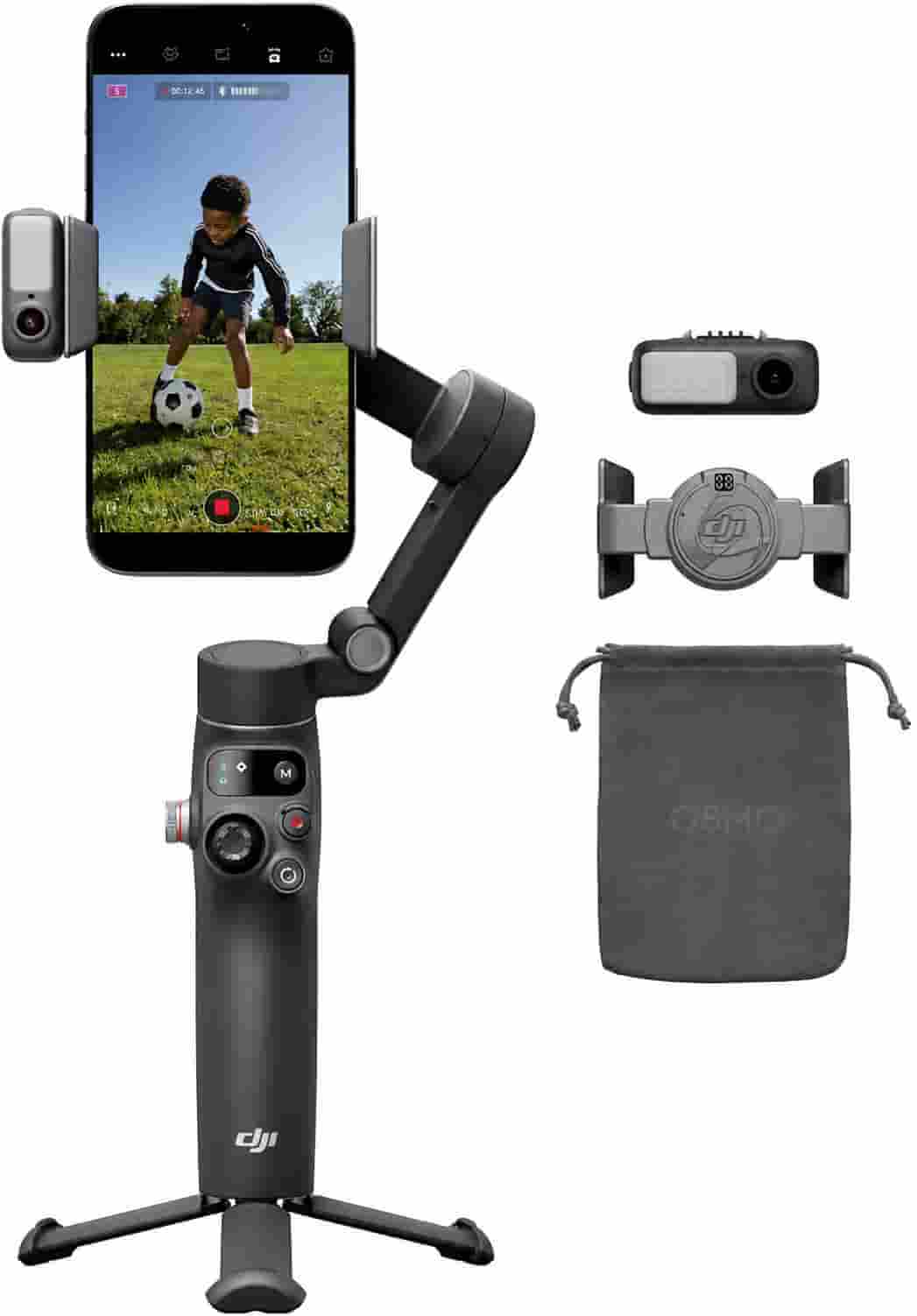 DJI Osmo Mobile 8P smartphone gimbal stabilizer with magnetic phone clamp and extended tripod