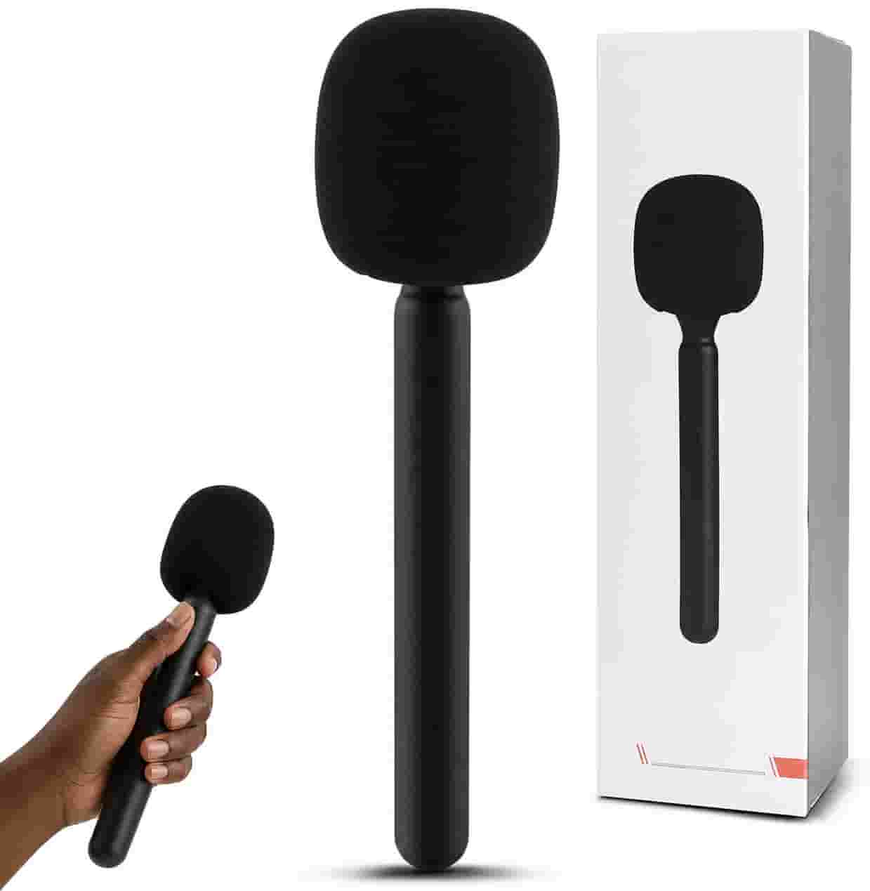 Universal wireless microphone handheld stick interview handle adapter with black foam windscreen