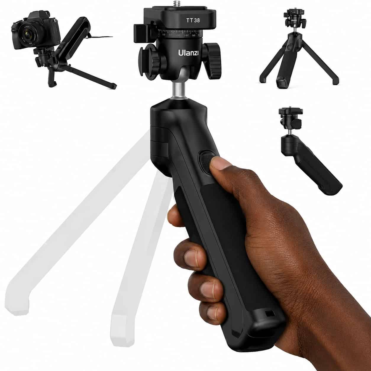 Ulanzi TT38 Tripod lightweight carbon fiber travel camera tripod extended with camera mounted.