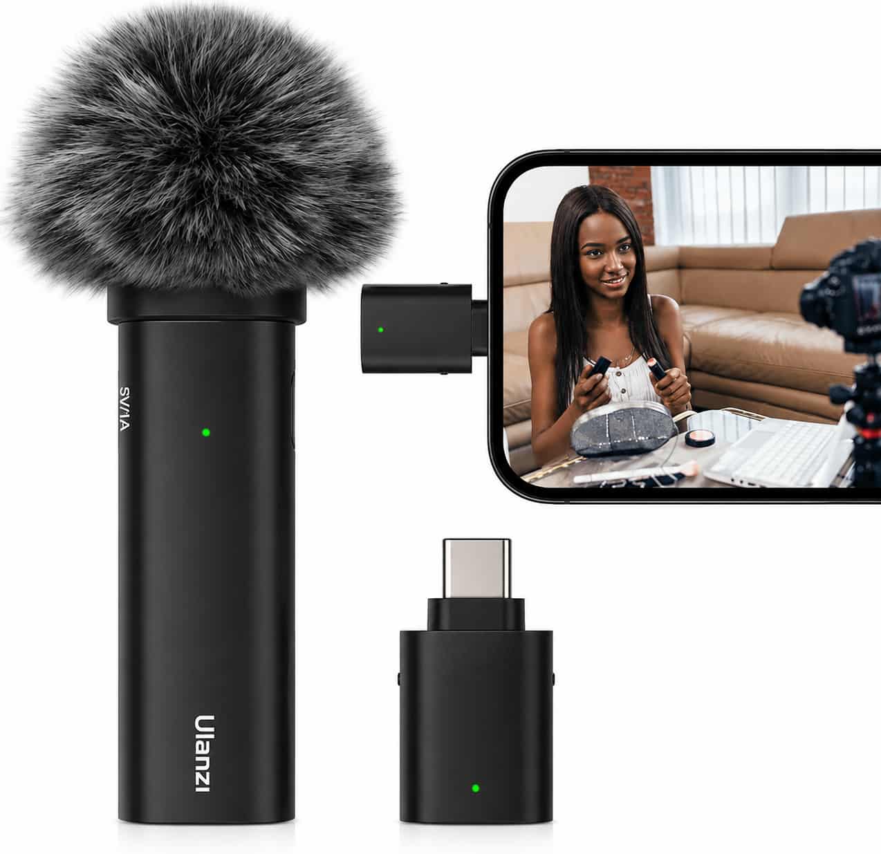 Ulanzi WM-10 Type C / iPhone Wireless Mic clip-on lavalier microphone system.