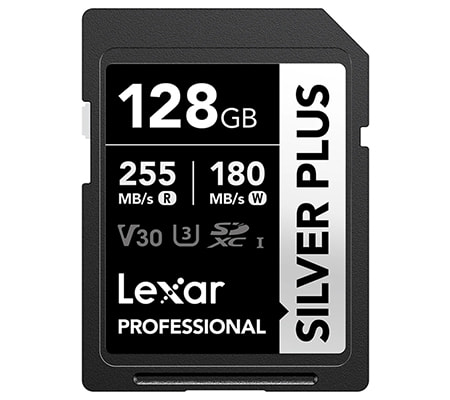 Lexar 128GB Silver Plus Nigeria SDXC memory card set up for camera photography in Lagos