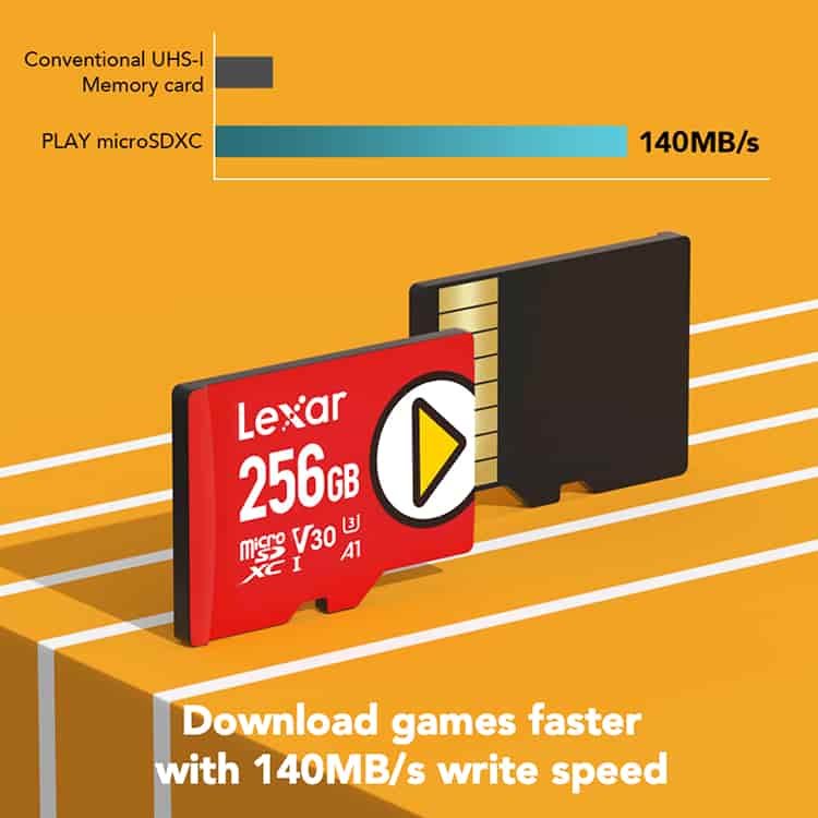 Lexar 256GB Play MicroSDXC Nigeria memory card inserted in a gaming device in Lagos