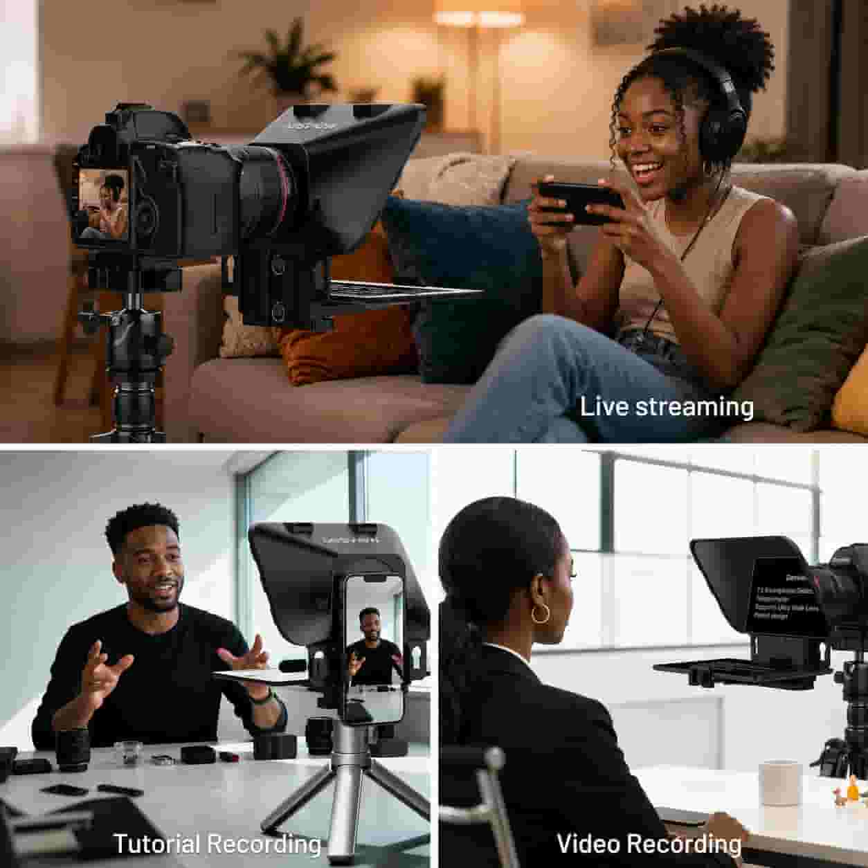 Desview T3 Teleprompter for Tablets and Smartphones in Lagos, Nigeria mounted on a DSLR camera lens