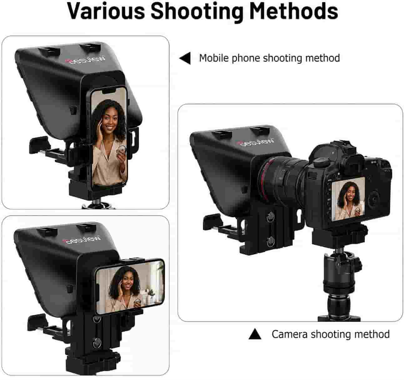 Desview T3 Teleprompter for Tablets and Smartphones in Lagos, Nigeria mounted on a DSLR camera lens