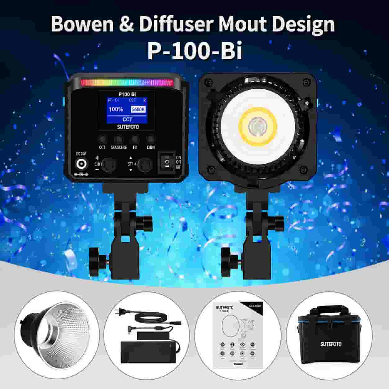Sutefoto P100 Bi LED Video Light in Lagos, Nigeria mounted on a studio light stand