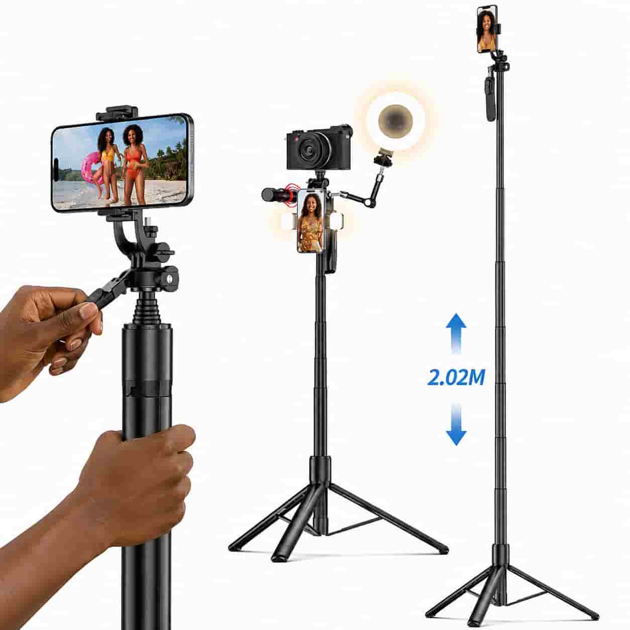 CO8 Long Stable Selfie Stick Tripod in Lagos, Nigeria holding a smartphone in landscape orientation