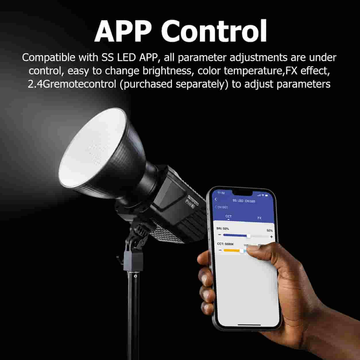 Sutefoto P230 Bi LED Video Light in Lagos, Nigeria mounted on a heavy-duty C-stand