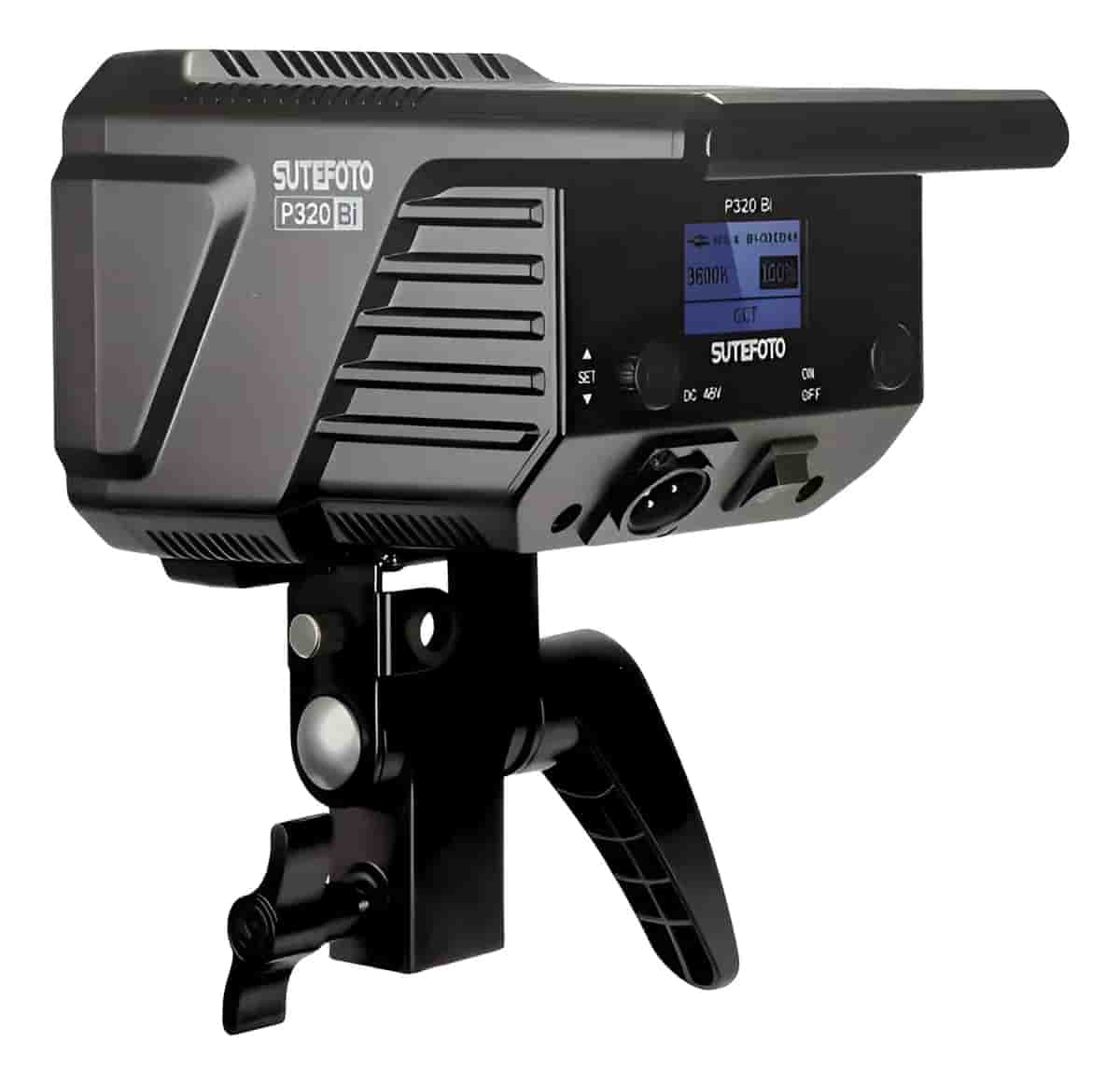 Sutefoto P320 LED Video Light in Lagos, Nigeria mounted on a heavy-duty studio C-stand