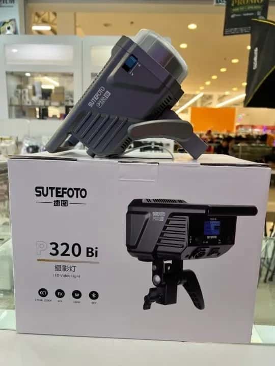 Sutefoto P320 LED Video Light in Lagos, Nigeria mounted on a heavy-duty studio C-stand